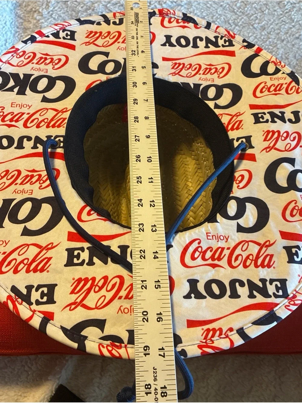 Coca-Cola Branded Straw Sun Hat - Natural Straw with Red & Blue Accents